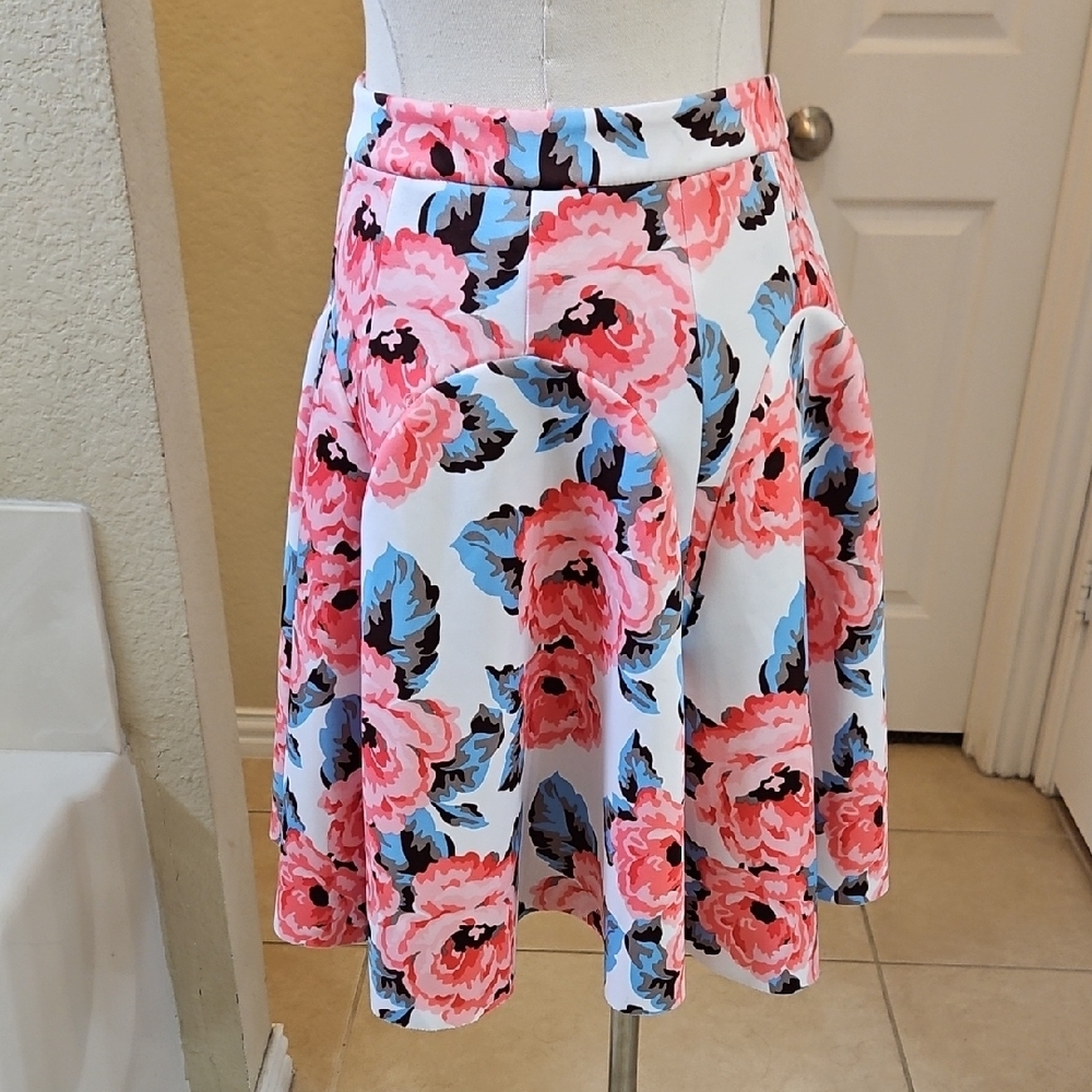 INC International Concepts Pink and Blue Floral Skater Above Knee A-Line Skirt - Picture 7 of 7